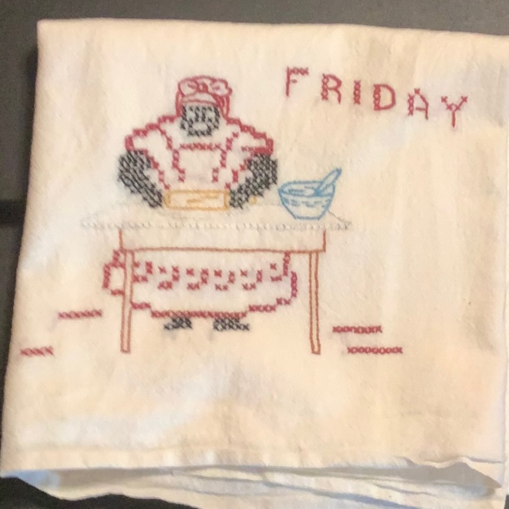 Vintage Embroidered Friday Kitchen Towel
